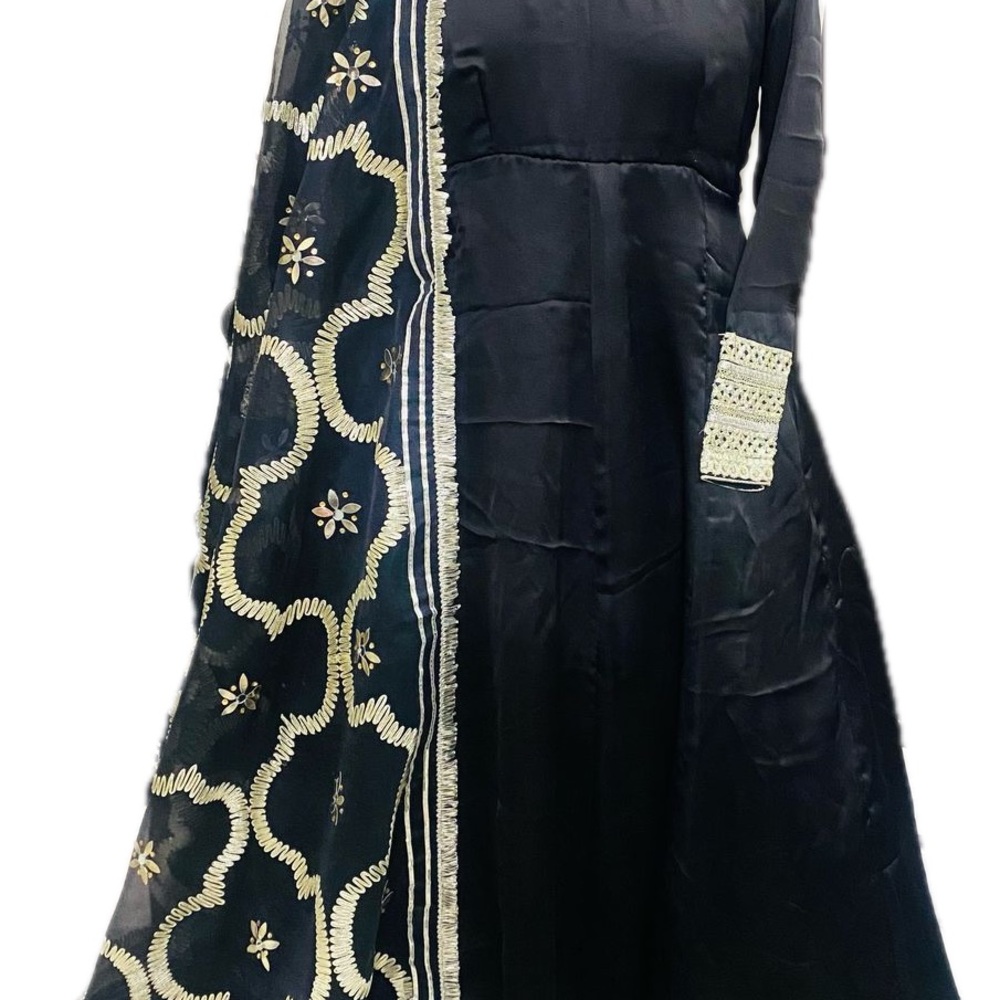 Ethnic Indian Wear Black and Gold Long Sleeve Dress